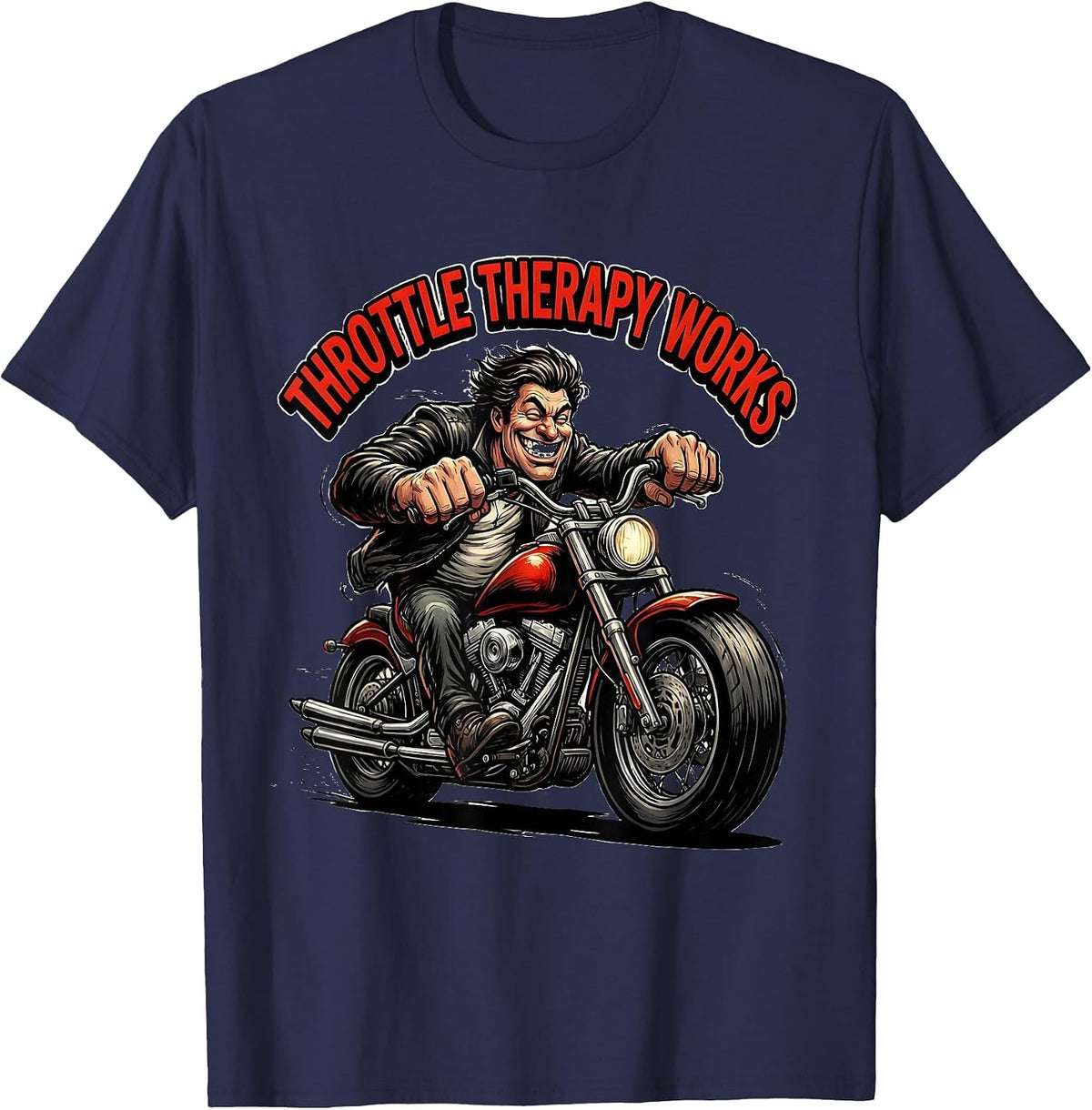 Men's Throttle Therapy Works Motorcycle Design T-Shirt - Navy Blue