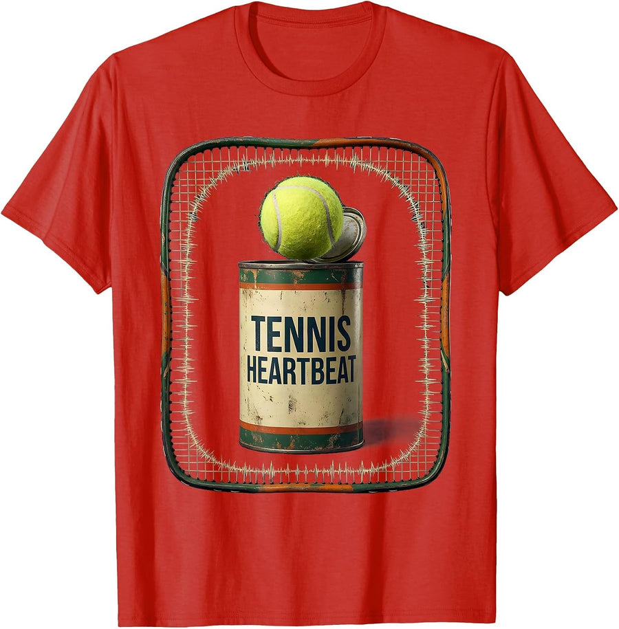 Men's Tennis Heartbeat Vintage Racket Sport Enthusiast Player Gift T-Shirt - Red