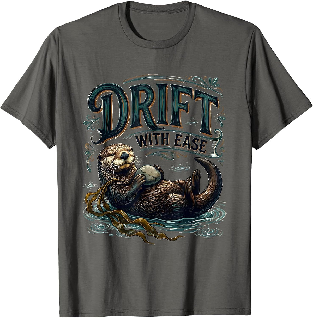 Men's Drift With Ease Funny Sea Otter Animal Lover Gift T-Shirt - Asphalt Grey