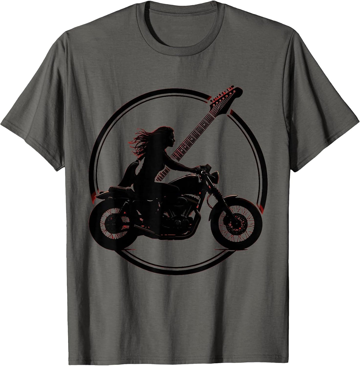 Men's Electric Guitar Motorcycle Rider Band Graphic T-Shirt - Asphalt Grey