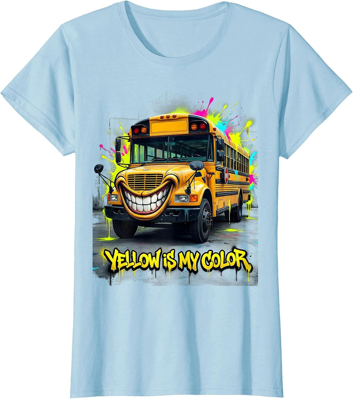 Yellow Is My Color School Bus Driver Design T-Shirt - Baby Blue