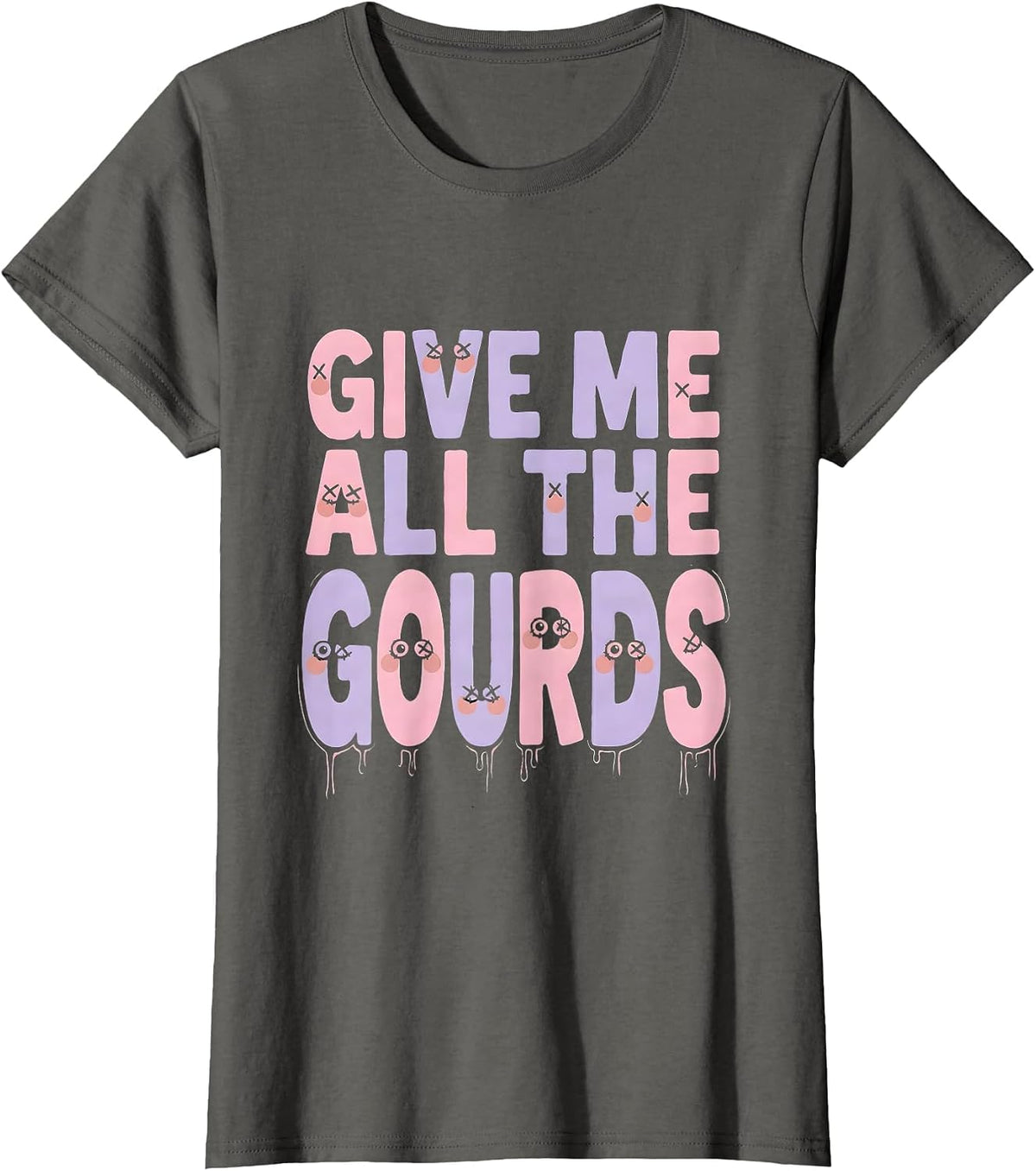 Women's Give Me All The Gourds Fall Harvest Design T-Shirt - Asphalt Grey
