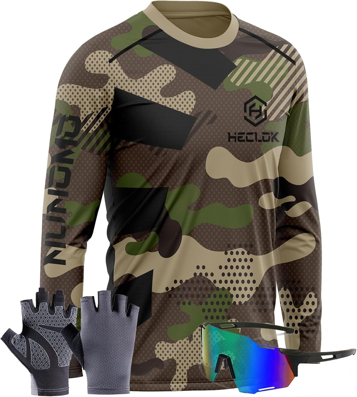 Men's Basic Cycling Jerseys,Bicycle Jersey,Long Sleeve Moisture Wicking Quick Dry Biking Off-Road Shirt＋Gloves - Typ-10