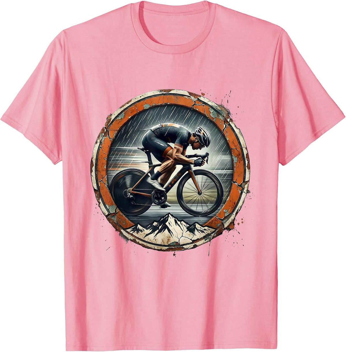 Men's Cyclist Speeding Downhill in the Rain Graphic T-Shirt - Pink