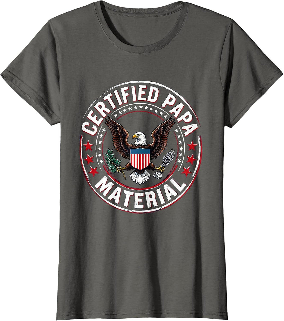Women's Certified Papa Material Bold Dad Graphic Design T-Shirt - Asphalt Grey