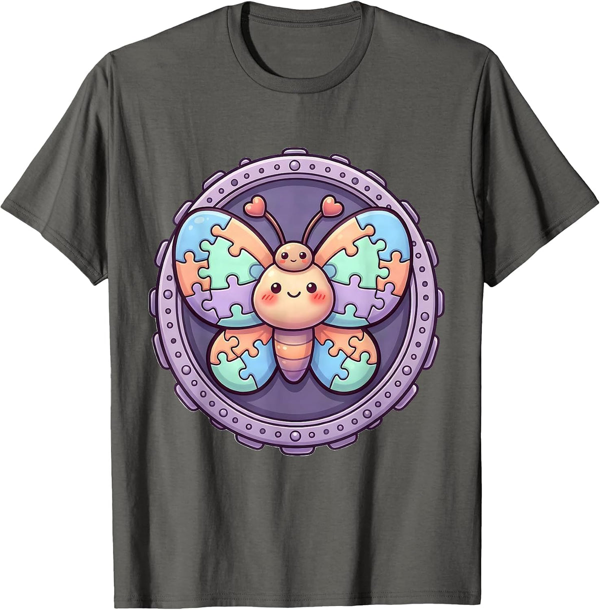 Men's Autism Awareness Colorful Puzzle Butterfly Design T-Shirt - Asphalt Grey
