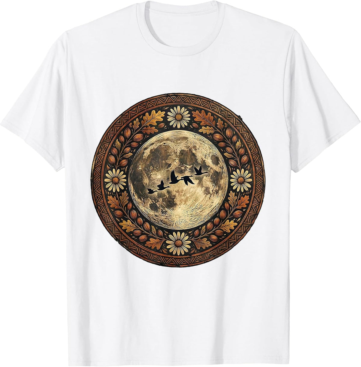Men's Harvest Moon Flying Geese Fall Season Design T-Shirt - White