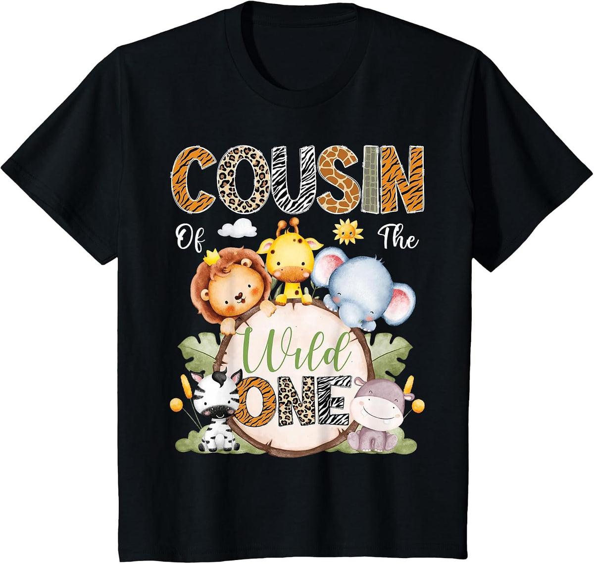 Cousin of The Wild One 1St Birthday Boy Safari Jungle T-Shirt - Black