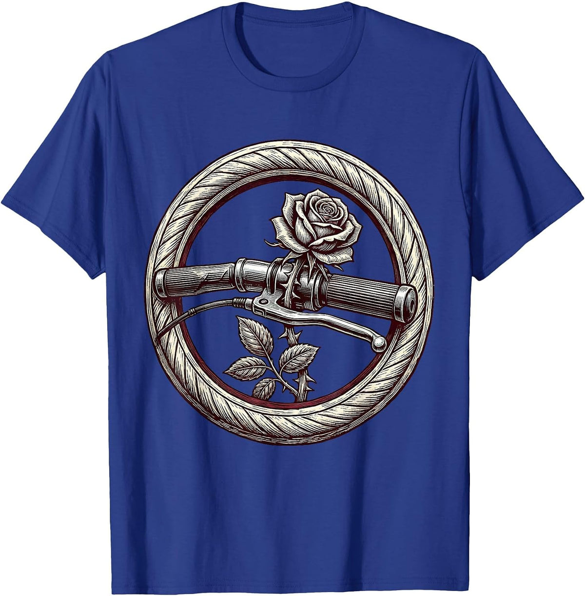 Rose Wrapped Chrome Motorcycle Handlebar Graphic T-Shirt - Royal Blue
