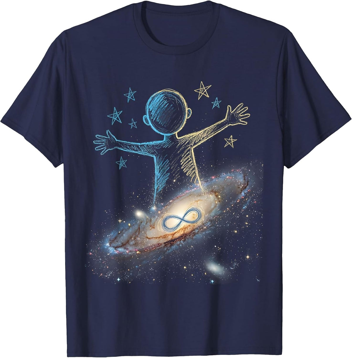 Autism Awareness Chalkboard Galaxy Art T-Shirt - Navy Blue