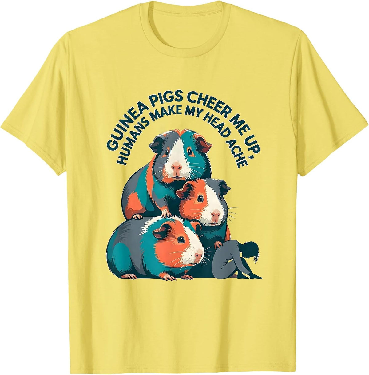 Men's Guinea Pigs Cheer Me Up, Humans Make My Head Ache Pet Lover T-Shirt - Lemon Yellow