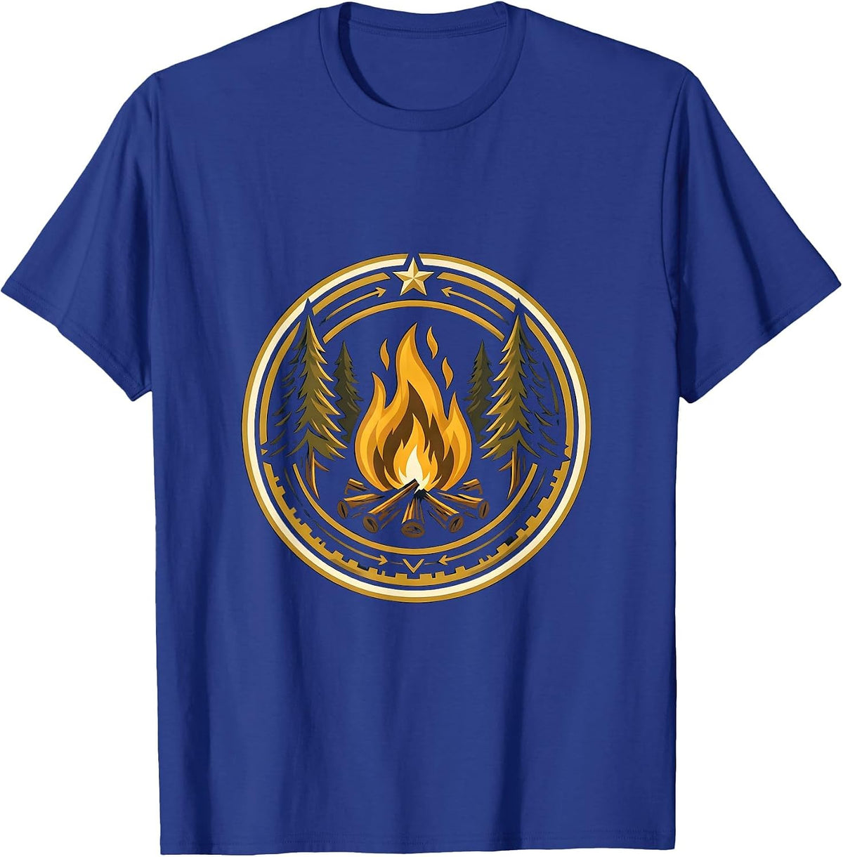 Men's Campfire Pine Trees Night Sky Wilderness Design T-Shirt - Royal Blue