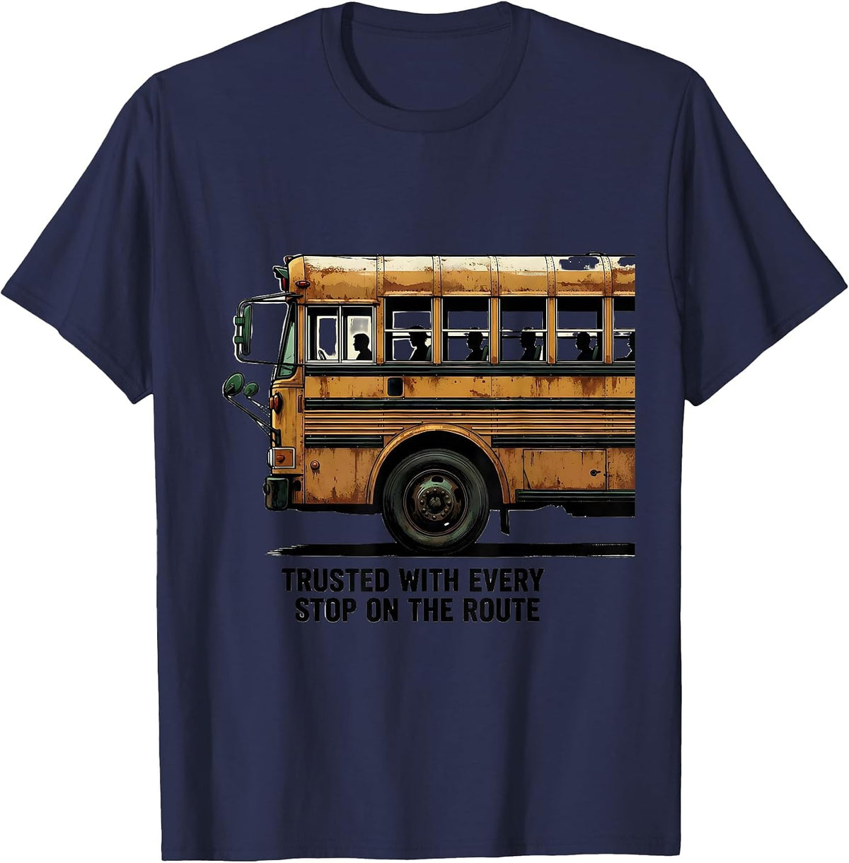 Men's Trusted With Every Stop On The Route Vintage School Bus T-Shirt - Navy Blue