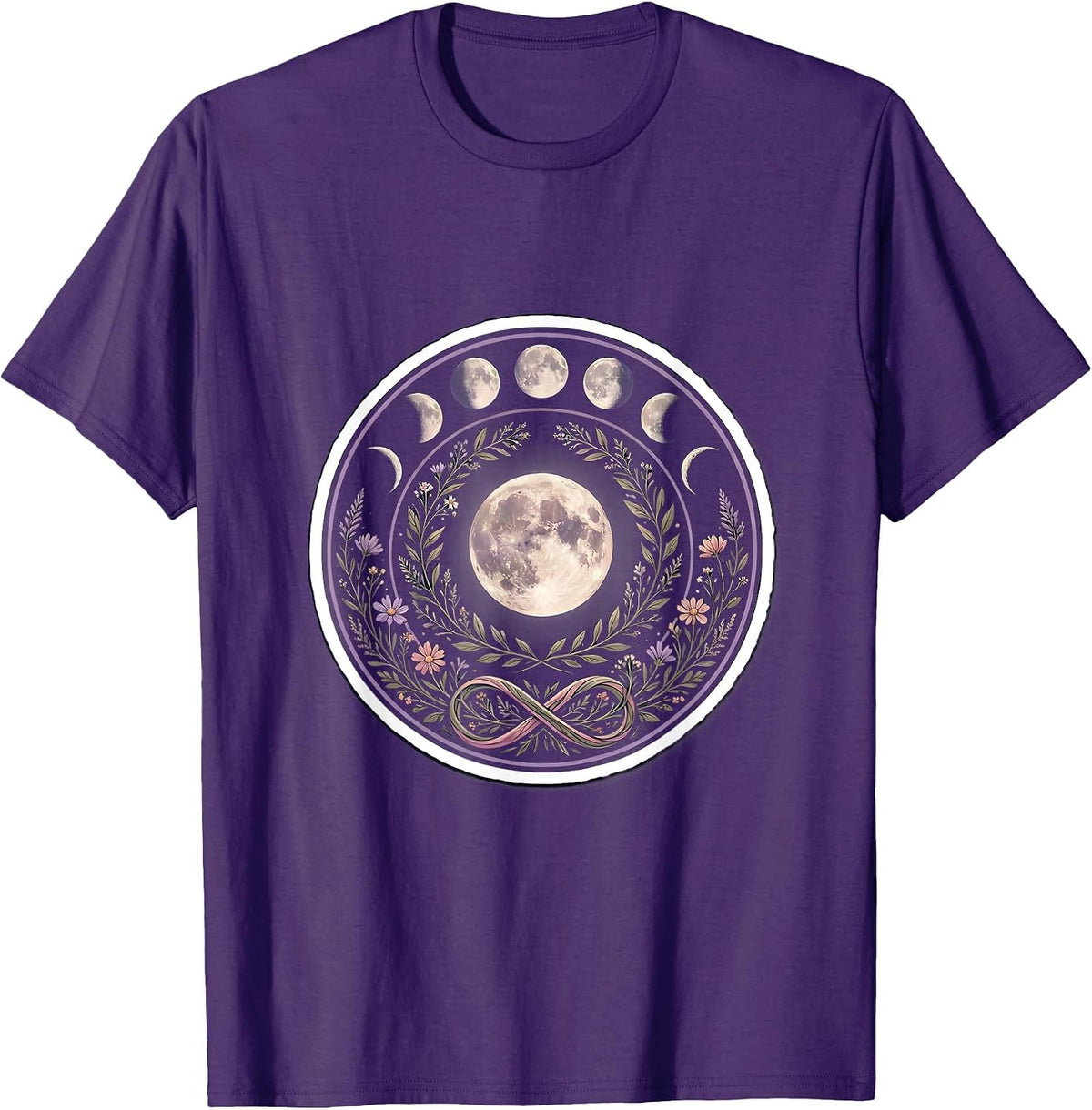 Men's Autism Awareness Moon Phase Floral Wreath Design T-Shirt - Purple