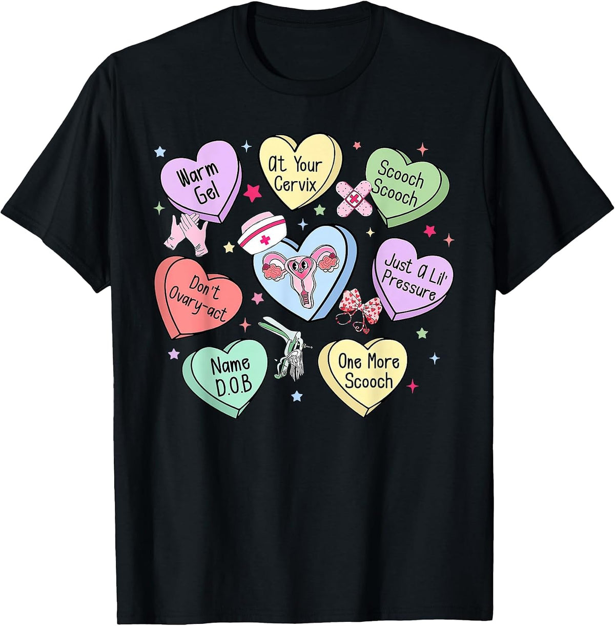 OBGYN Nurse Candy Heart Valentines Obstetrician Gynecologist T-Shirt - Black