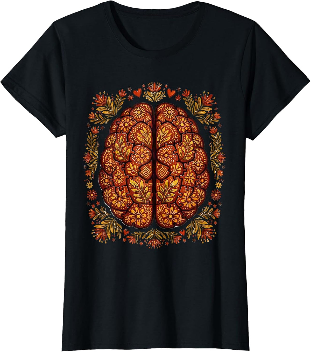 Women's Special Education Puzzle Brain Graphic Design T-Shirt - Black
