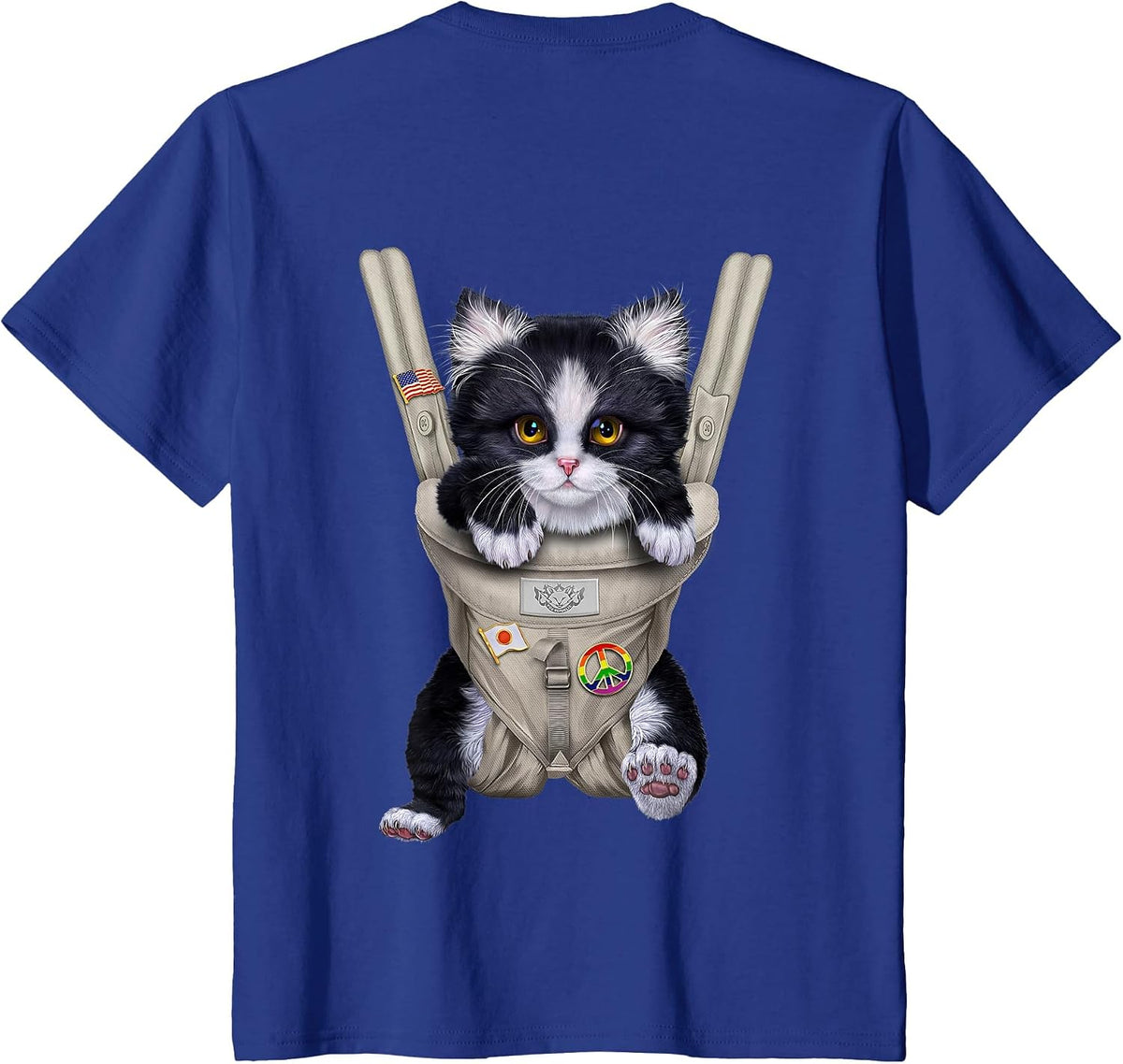 Tuxedo Cat in Baby Carrier T-Shirt - Royal Blue