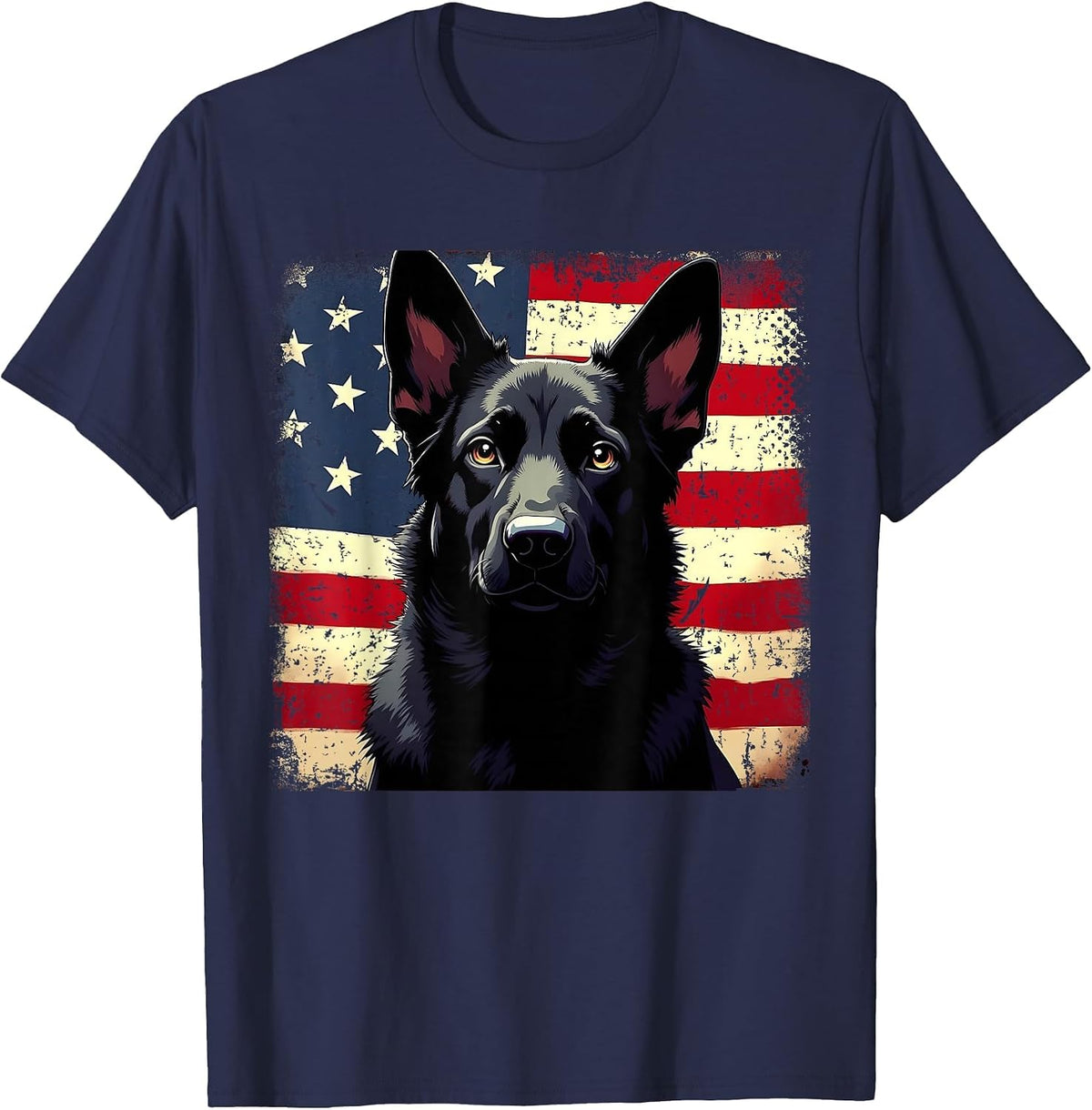 Patriotic Black German Shepherd USA American Flag Dog Lover T-Shirt - Navy Blue