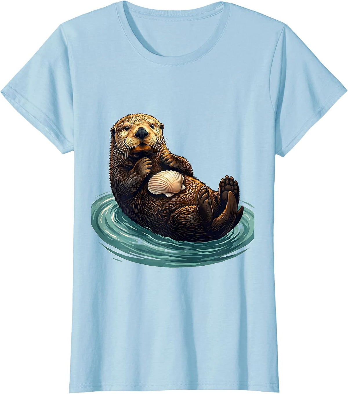 Sea Otter Balancing Shell Funny Otter Lover Humor T-Shirt, Women, Baby Blue, Large - As Pictured