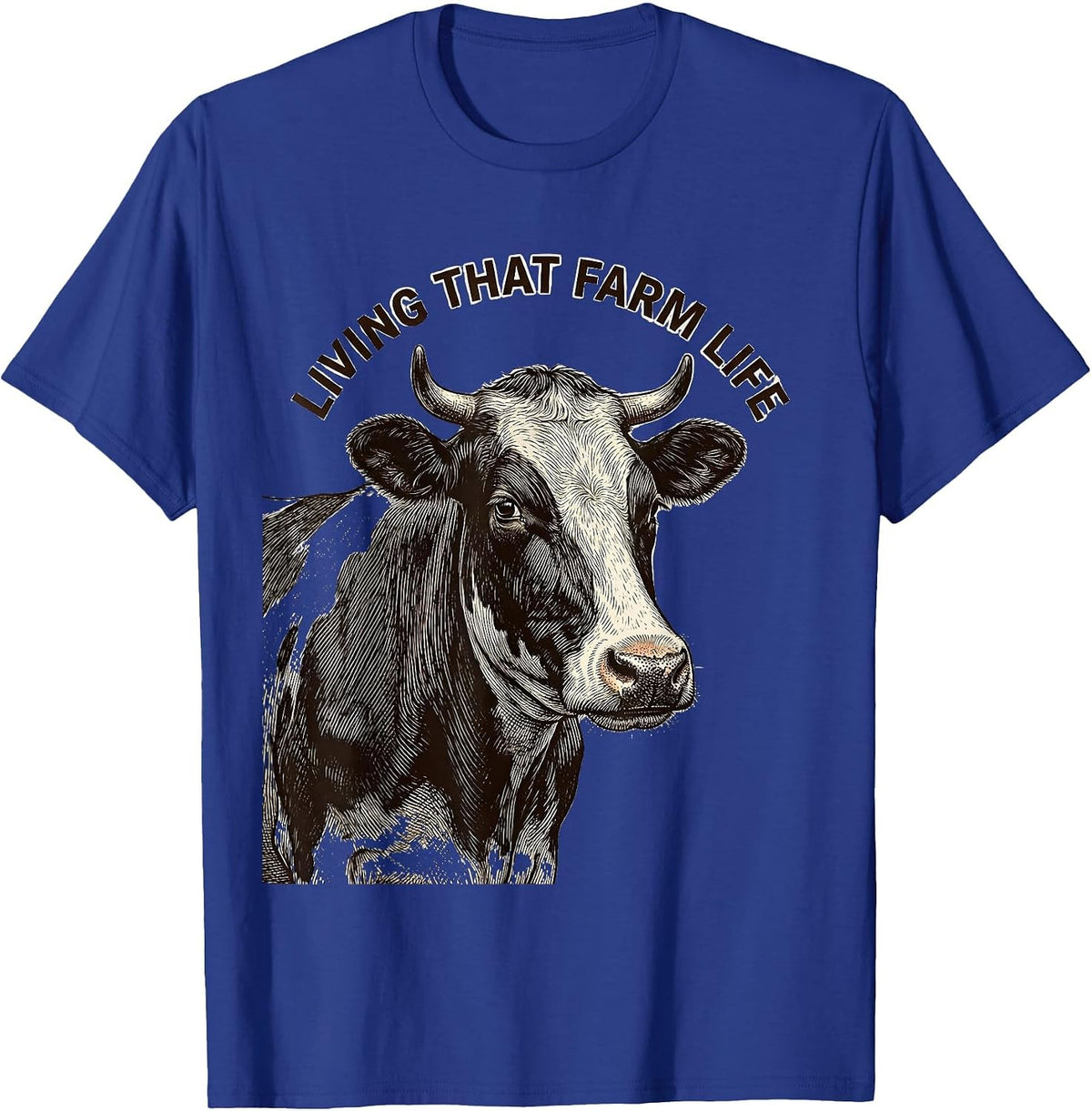 Men's Living That Farm Life Cow Design T-Shirt - Royal Blue