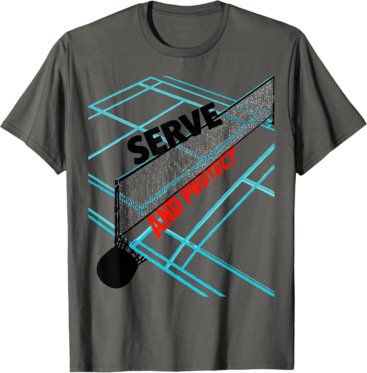 Men's Serve And Protect New Wave Typography Racket Sport Player T-Shirt - Asphalt Grey