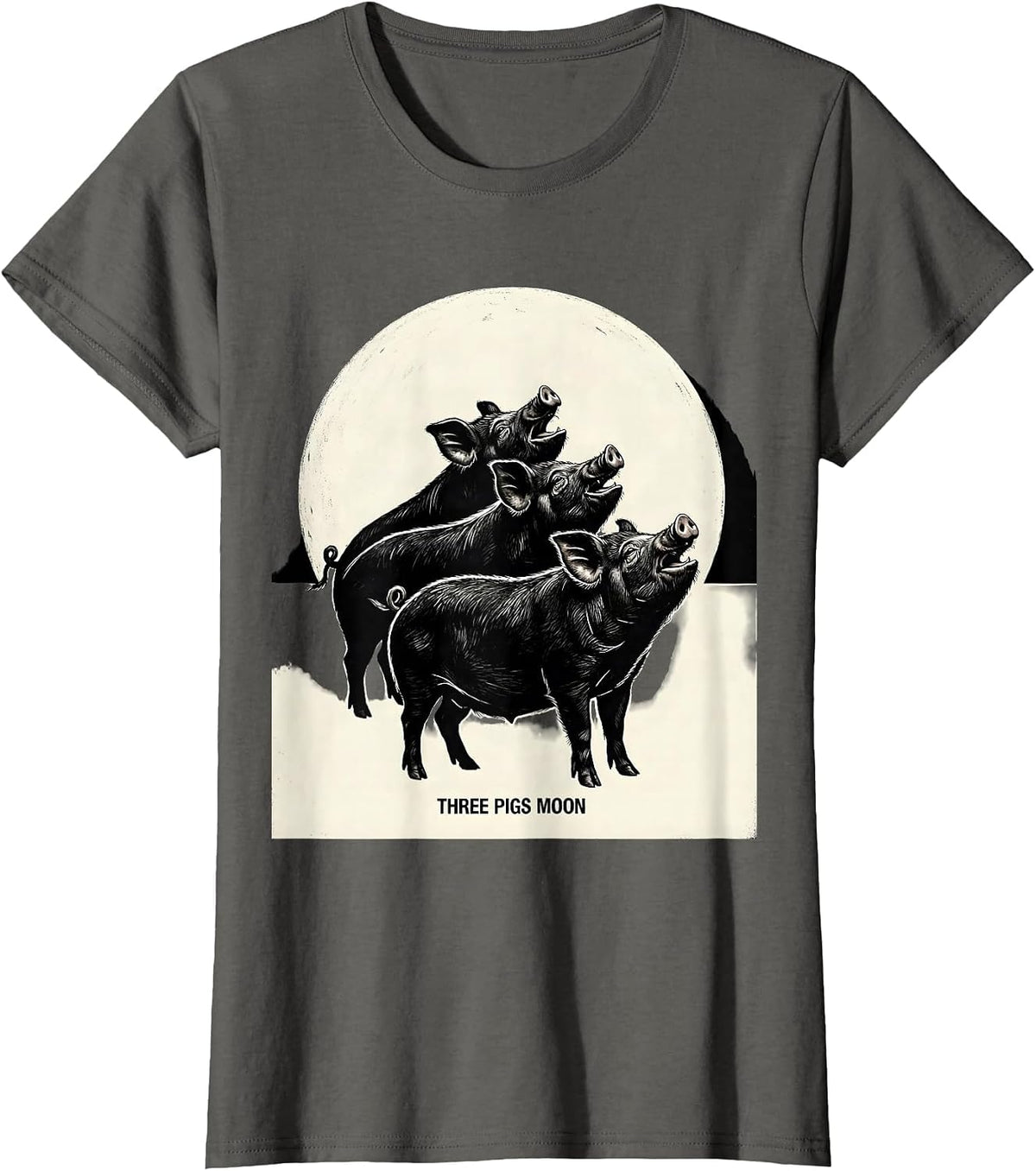 Women's Three Pigs Moon Scratchboard Meme Humor Animal Lover Gift T-Shirt - Asphalt Grey