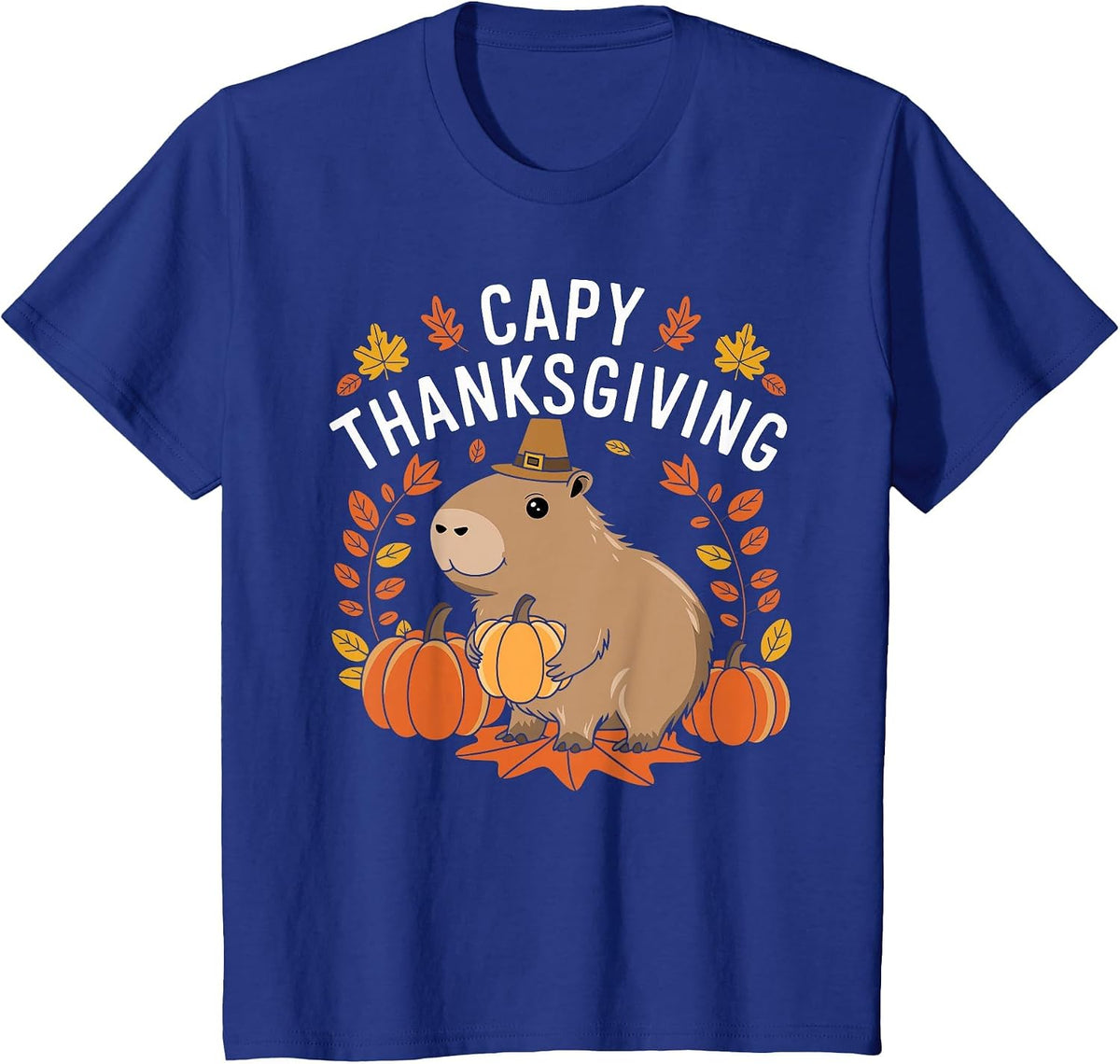 Capy Thanksgiving Funny Capybara Thanksgiving Fall T-Shirt - Royal Blue