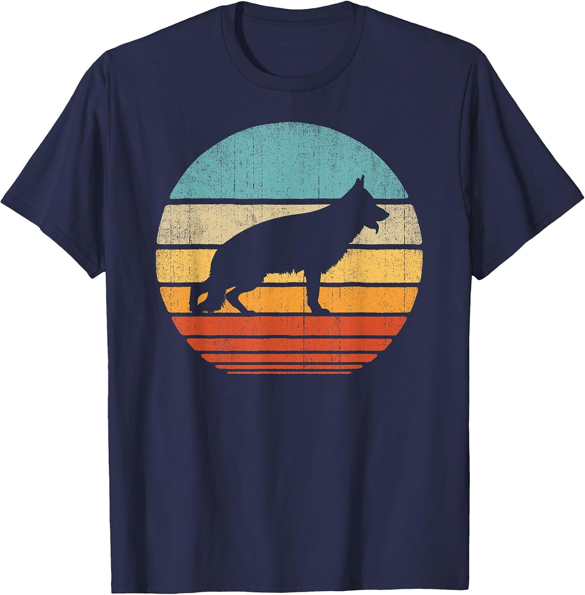 German Shepherd Retro Vintage 60s 70s Sunset Dog Lovers Men T-Shirt - Navy Blue