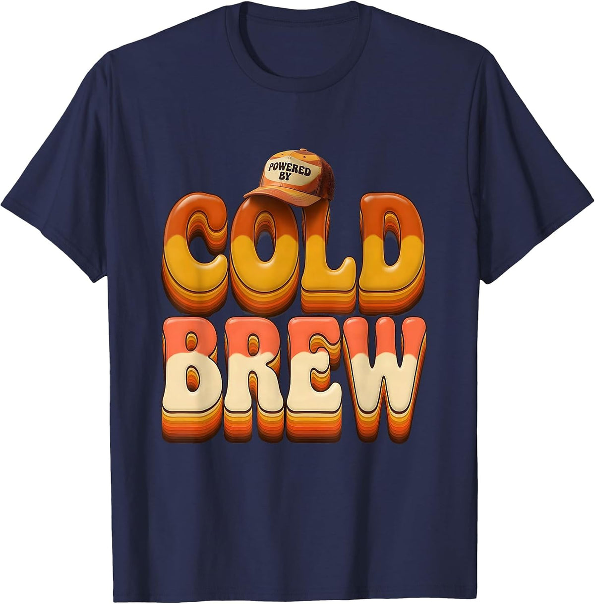 Men's Powered by Cold Brew Coffee Lover Design T-Shirt - Navy Blue