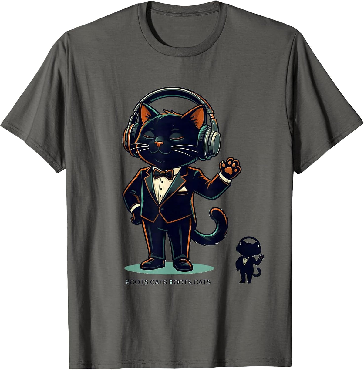 Men's Boots Cats Boots Cats Funny DJ Cat Headphones Music Lover T-Shirt - Asphalt Grey