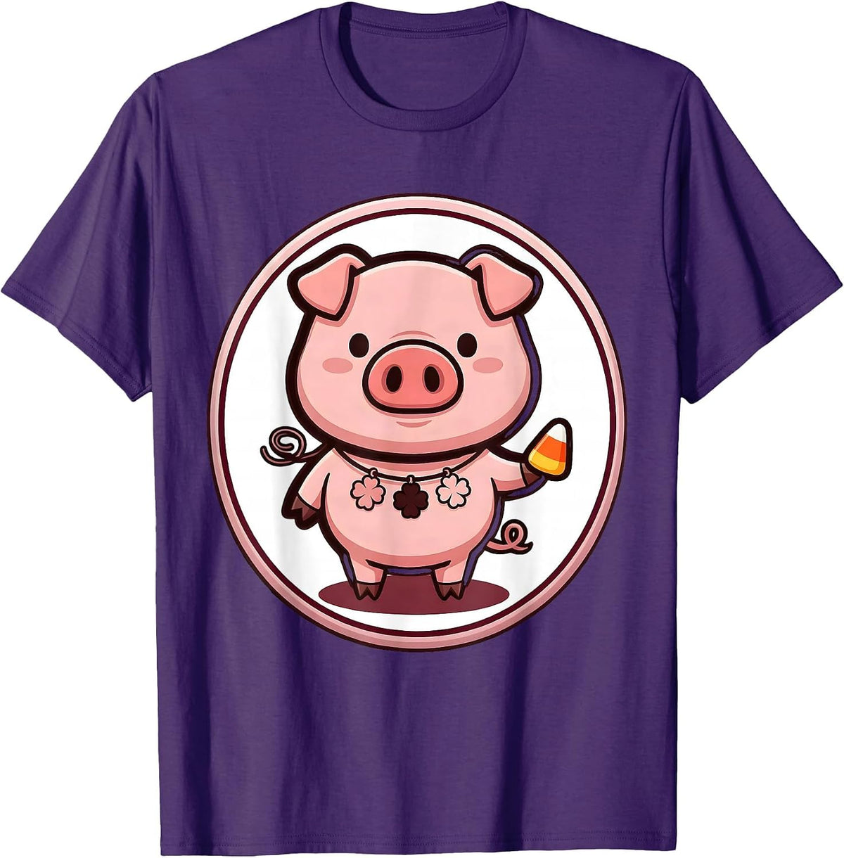 Pig Badge Cartoon Animal Lover Halloween Costume T-Shirt - Purple