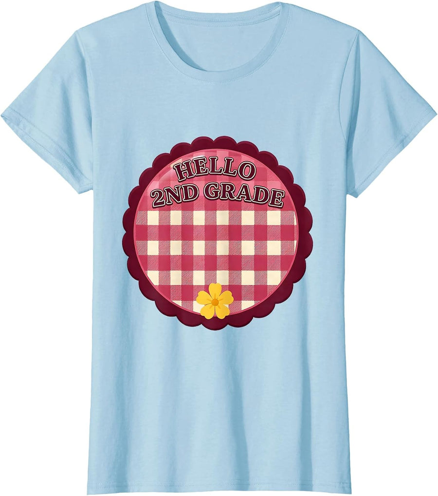 Women's Hello 2nd Grade Cute Leopard Teacher Back To School Girl T-Shirt - Baby Blue