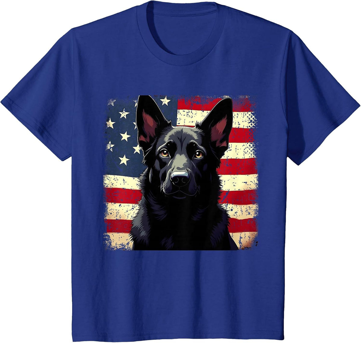 Patriotic Black German Shepherd USA American Flag Dog Lover T-Shirt - Royal Blue