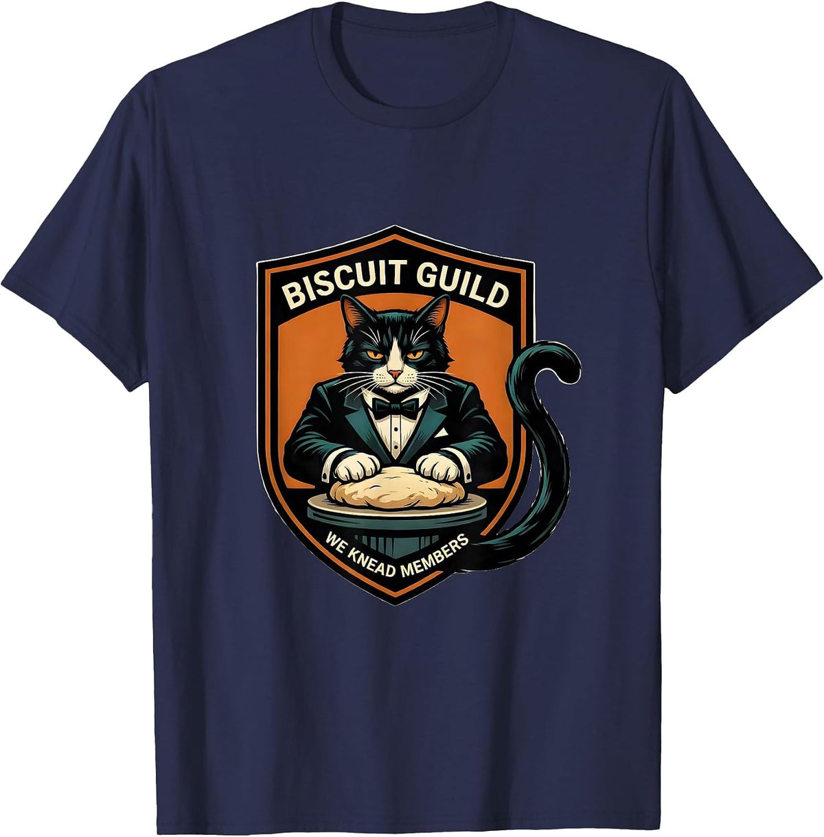 Men's Biscuit Guild We Knead Members Funny Cat Baking Humor T-Shirt - Navy Blue