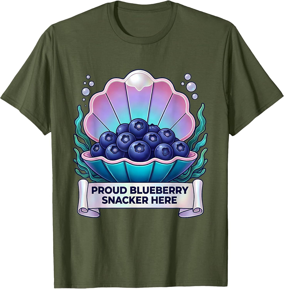 Men's Proud Blueberry Snacker Here Red White Blue Design T-Shirt - Olive Green