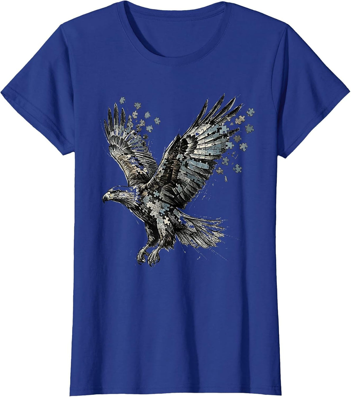 Women's Autism Awareness Puzzle Piece Soaring Bird Design T-Shirt - Royal Blue