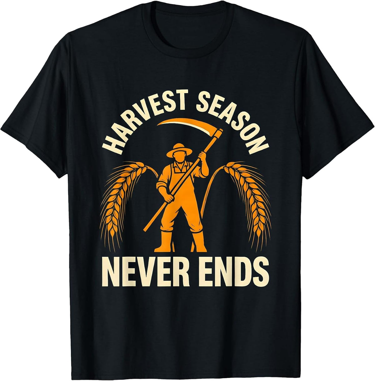 Men's Harvest Season Never Ends Country Farming Design T-Shirt - Black