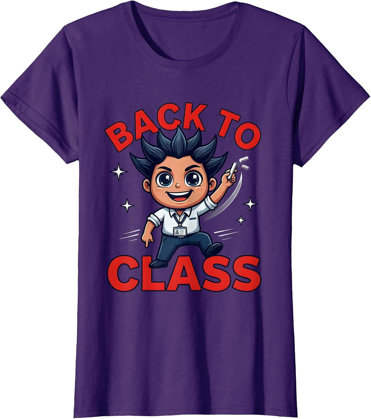 Women's BACK TO CLASS Funny Teacher Cartoon Back to School T-Shirt - Purple