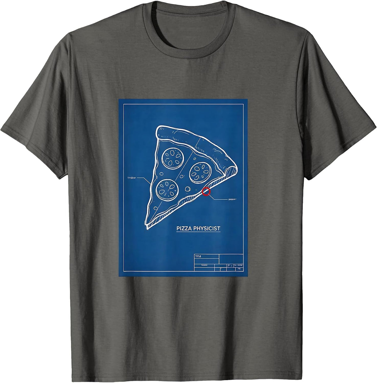 Men's Pizza Physicist Technical Blueprint Food Humor Graphic T-Shirt - Asphalt Grey