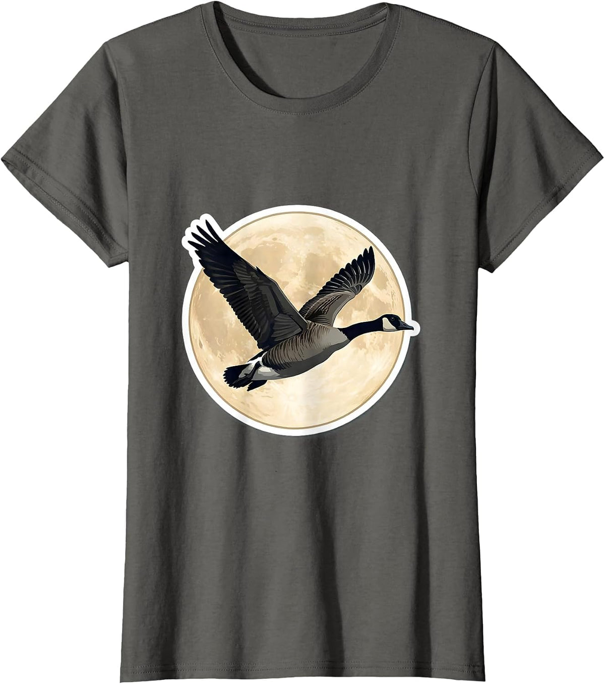 Women's Goose in Flight Full Moon Night Sky Design T-Shirt - Asphalt Grey