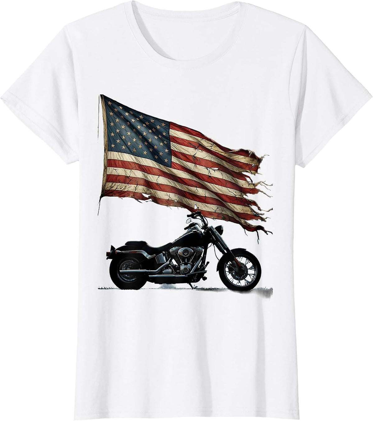 Patriotic Vintage Motorcycle Flag Cape Graphic T-Shirt - White