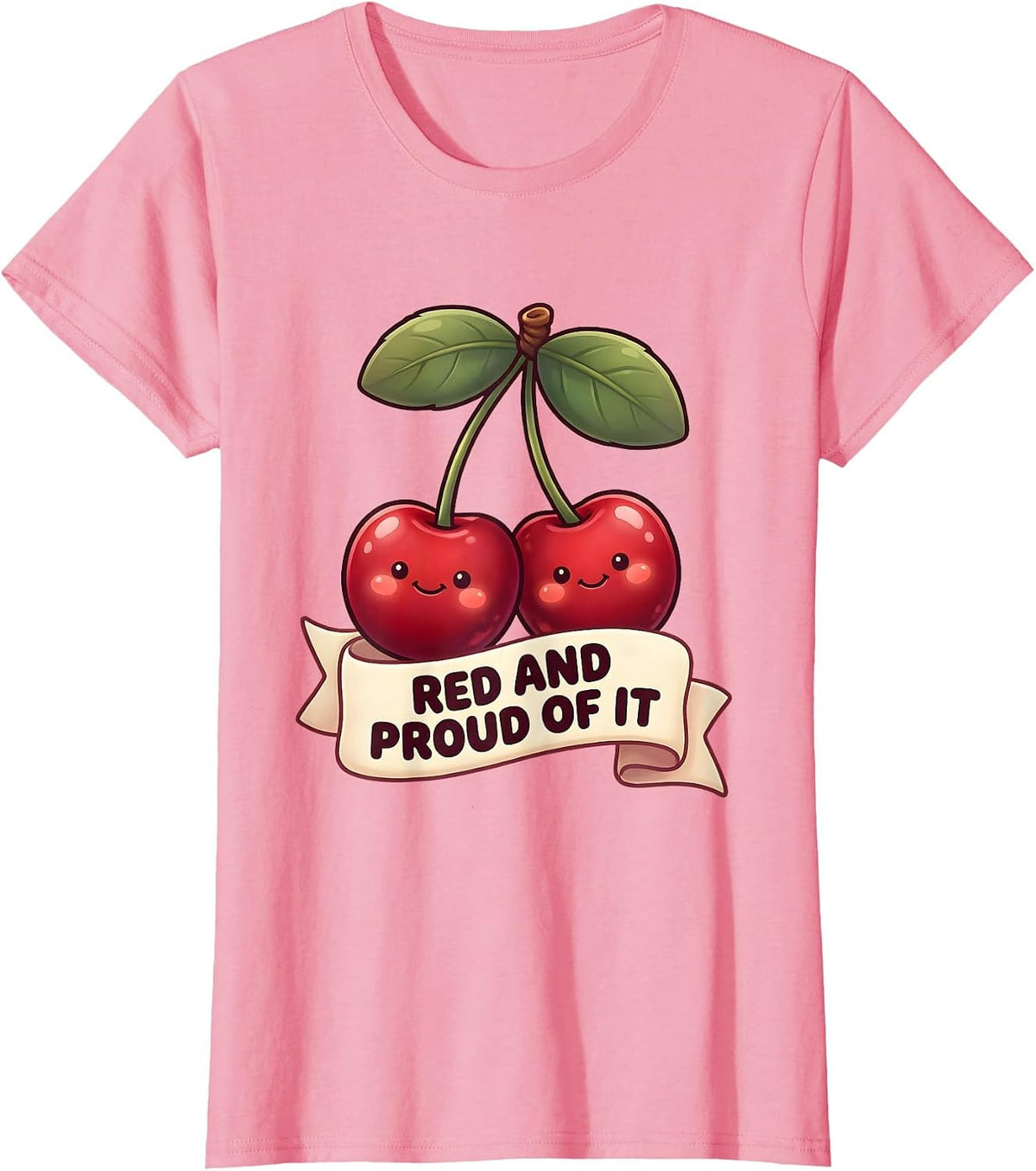 Women's Red and Proud of It Cherry Graphic Design T-Shirt - Pink