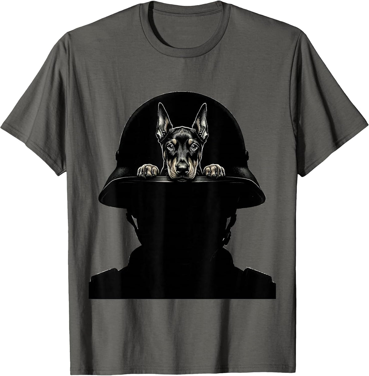 Men's Doberman Pup in Oversized Helmet Graphic T-Shirt - Asphalt Grey
