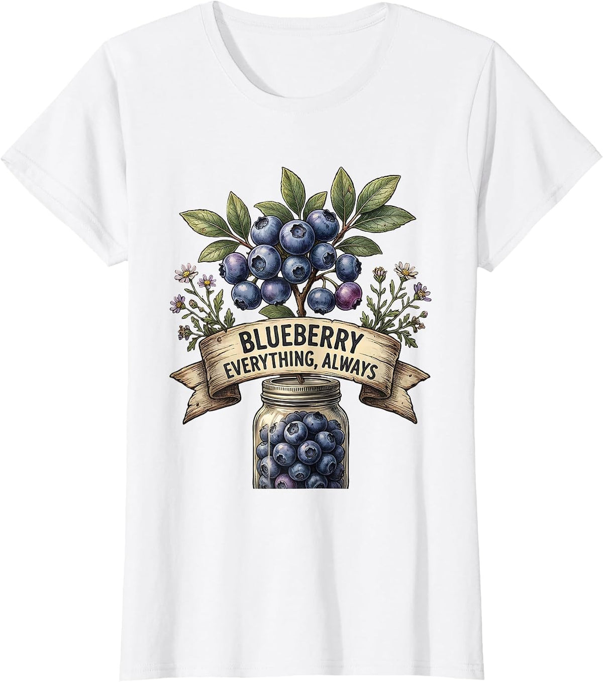Women's Blueberry Everything Always Bold Fruit Design T-Shirt - White