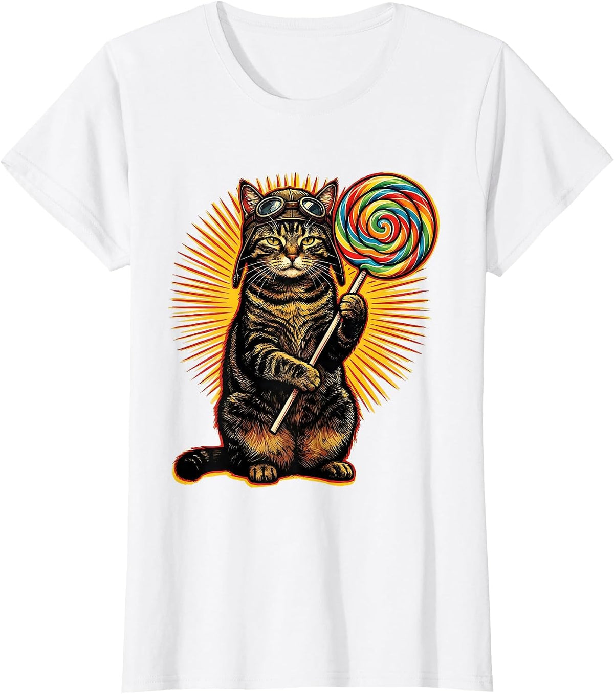 Lollipop Cat Meme Funny Silly Cat Humor T-Shirt - White