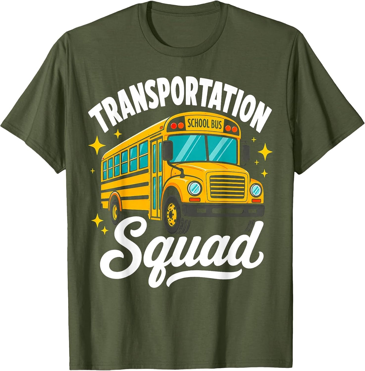 Transportation Squad School Bus Driver Crew Profession T-Shirt - Olive Green