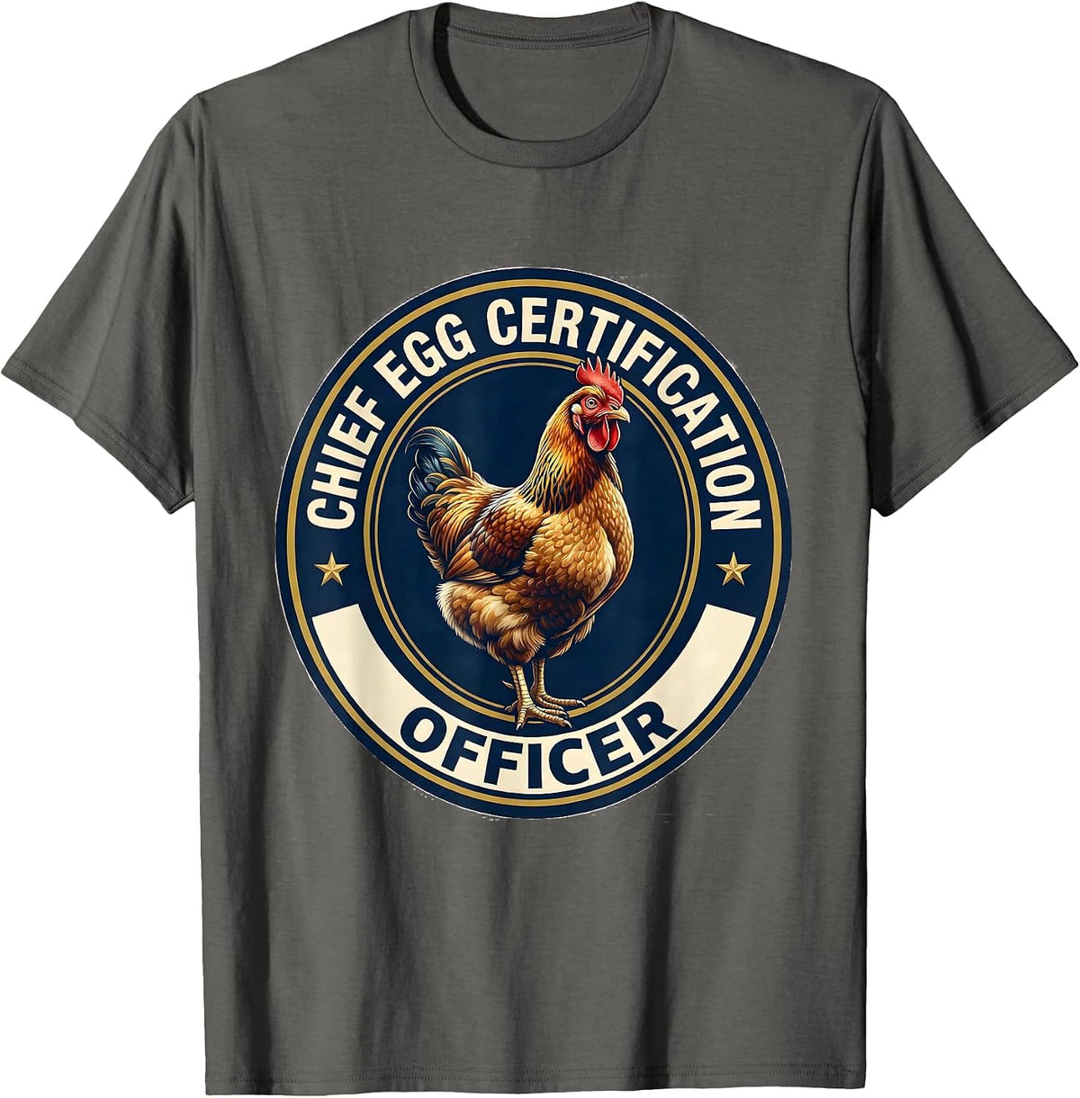 Men's Chief Egg Certification Officer Funny Chicken Lover Farming T-Shirt - Asphalt Grey
