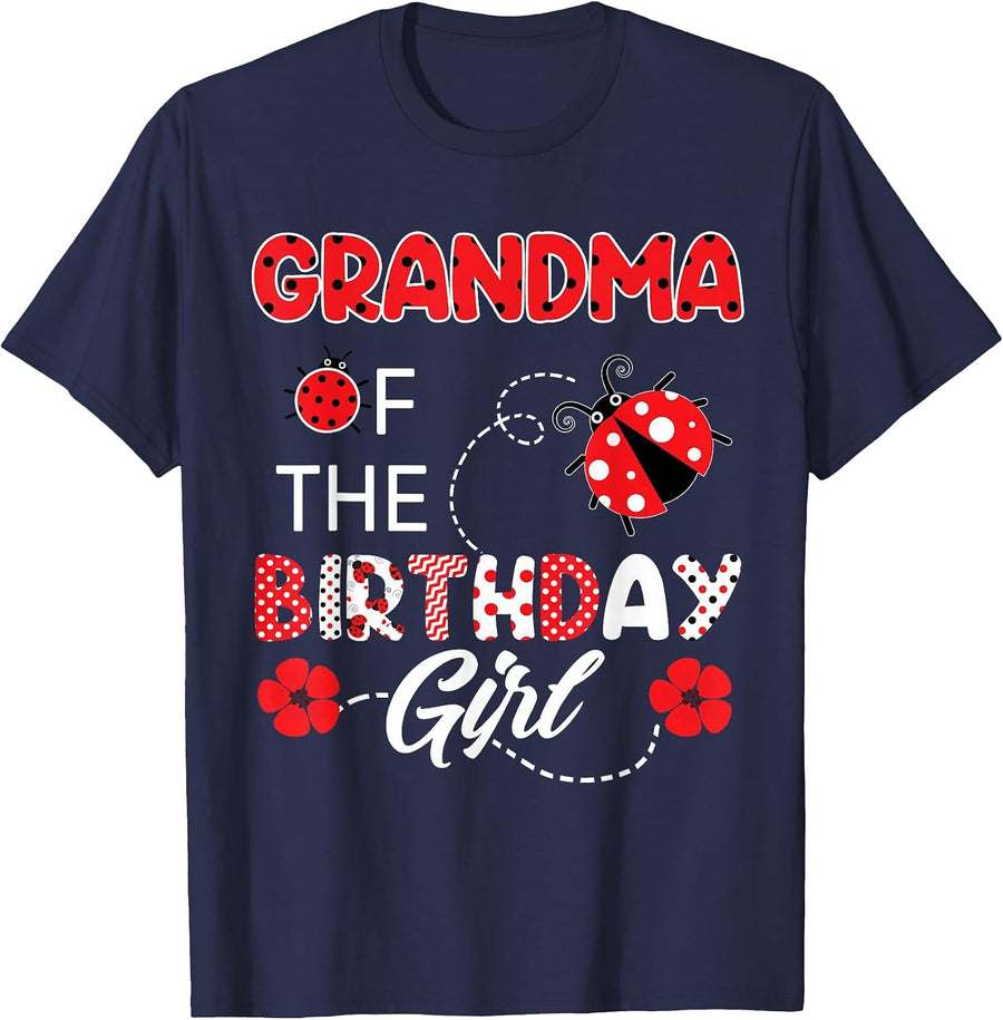 Grandma of The Birthday Girl - Family Ladybug Birthday T-Shirt - Navy Blue