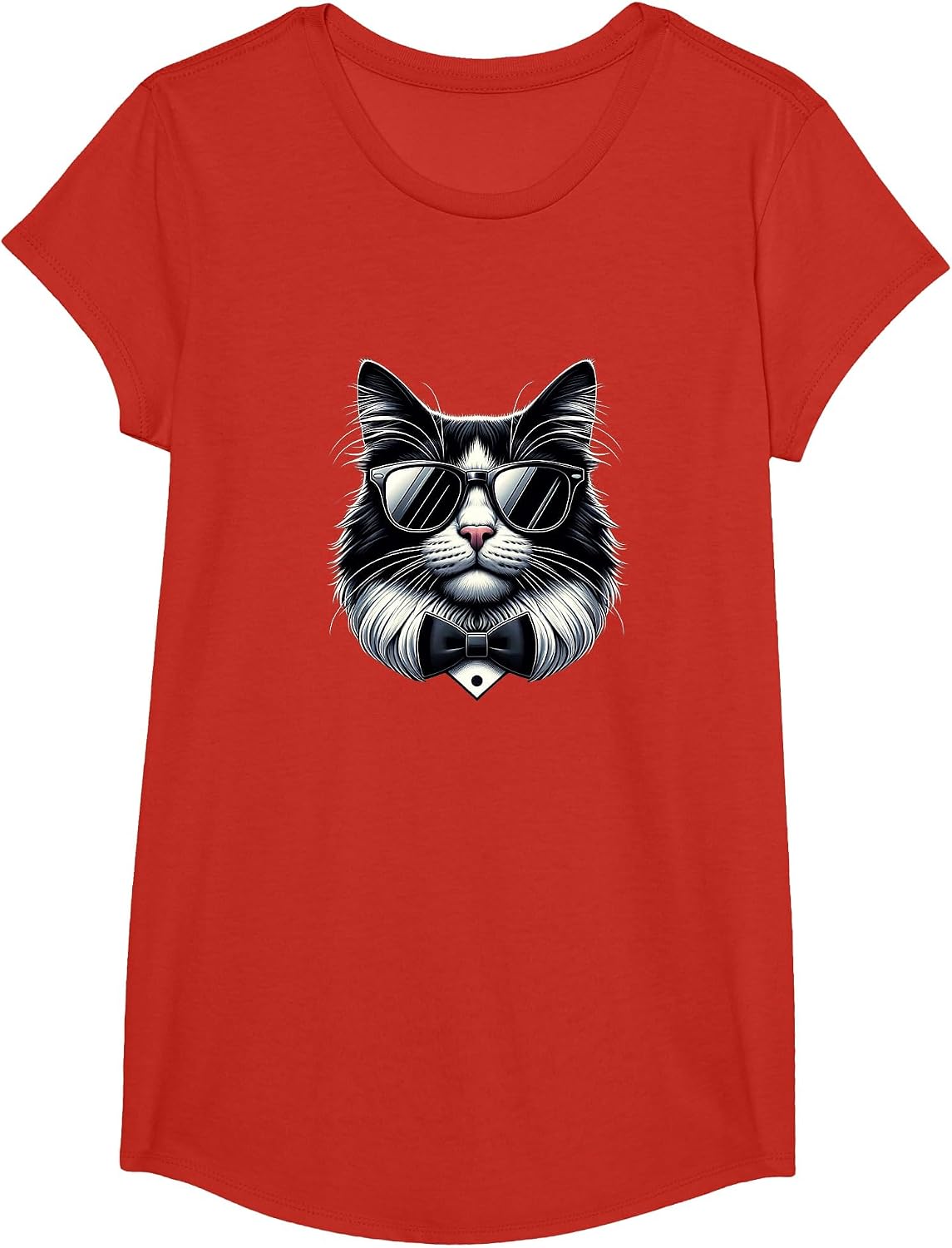 Cool Tuxedo Cat with Sunglasses - T-Shirt - Girls Red