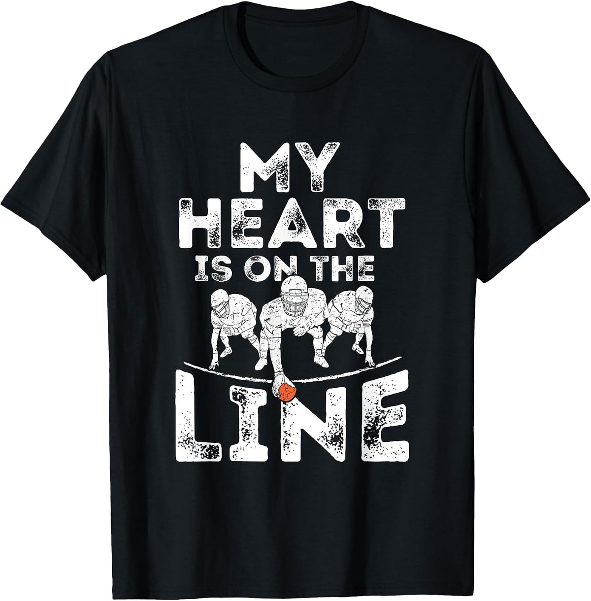 My Heart is On The Line Football Offensive Lineman Tee T-Shirt - Black